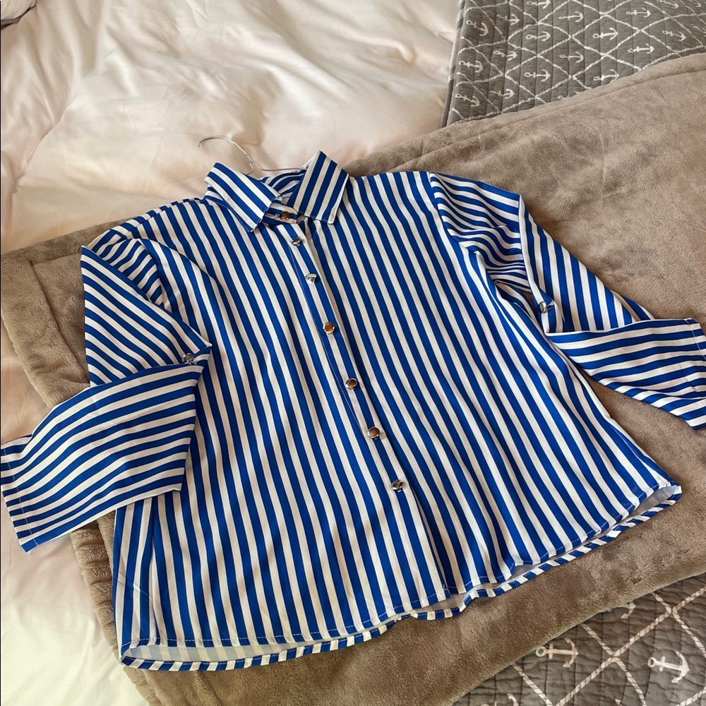 Blue and White Striped Shirt - Picture 2 of 8